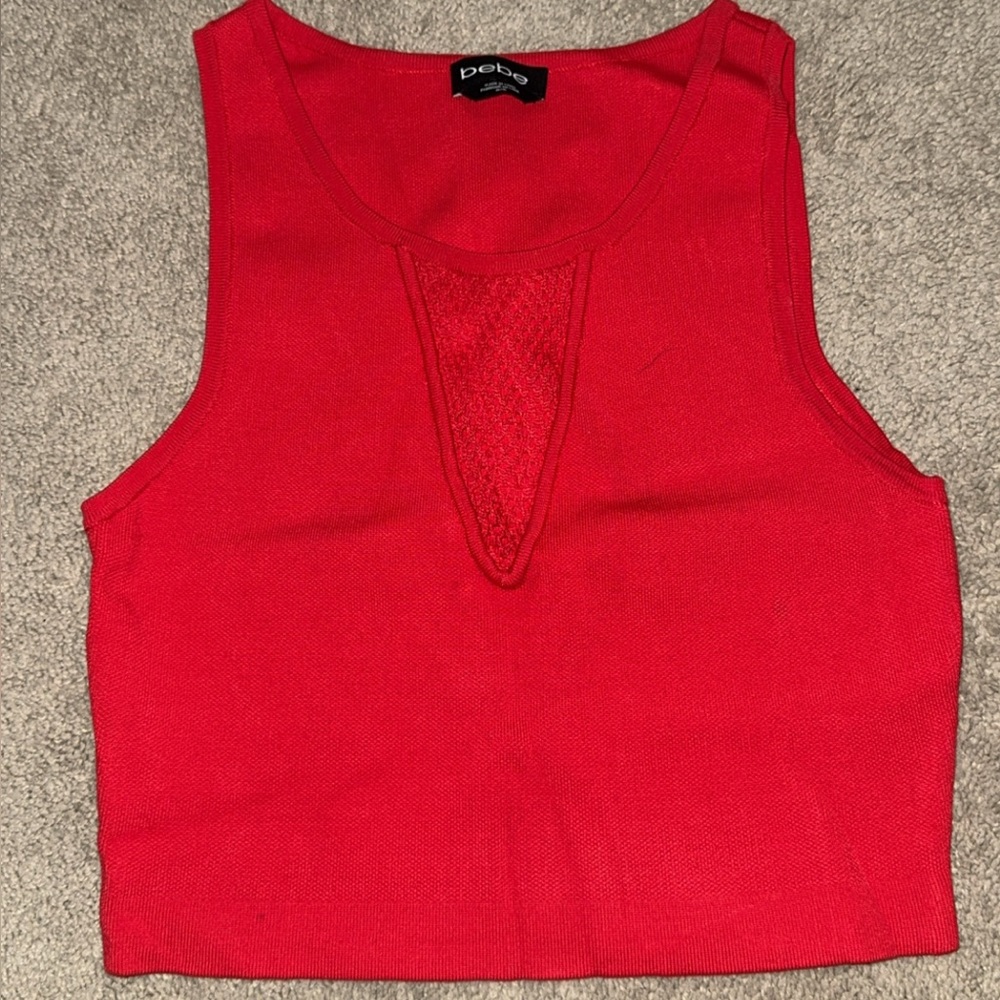 Bebe Red Sleeveless Cut Out Crop Tank Top